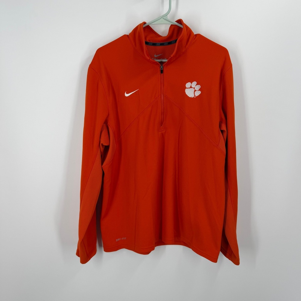 Nike Clemson Tigers Quarter Zip Pullover Mens L Orange Dri-Fit NCAA Football